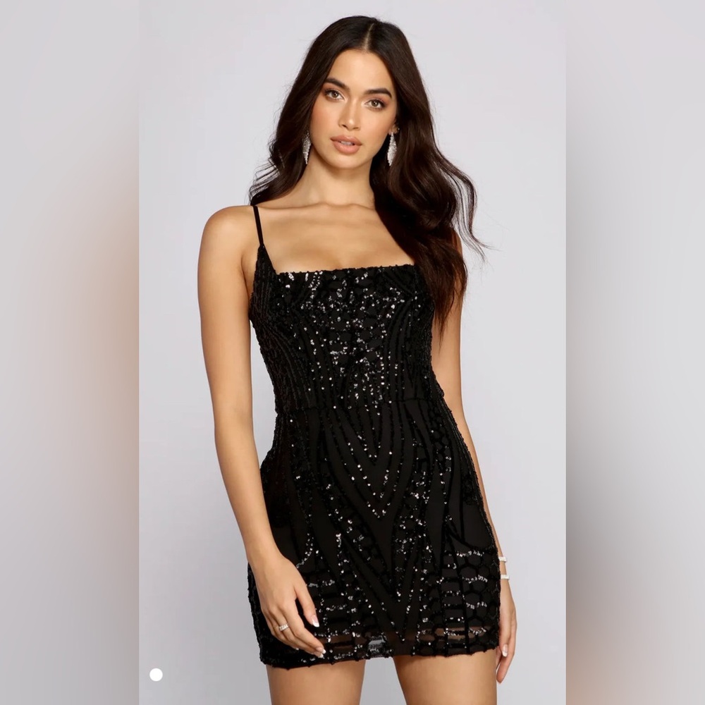 Juniors Windsor Black Sequin Mini Dress